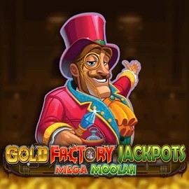 Gold Factory Jackpots Mega Moolah slot logo by Aurum Signature Studios at Spinsy Casino