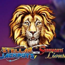 Stellar Jackpots with Serengeti Lions slot logo by Lightning Box Game at Spinsy Casino